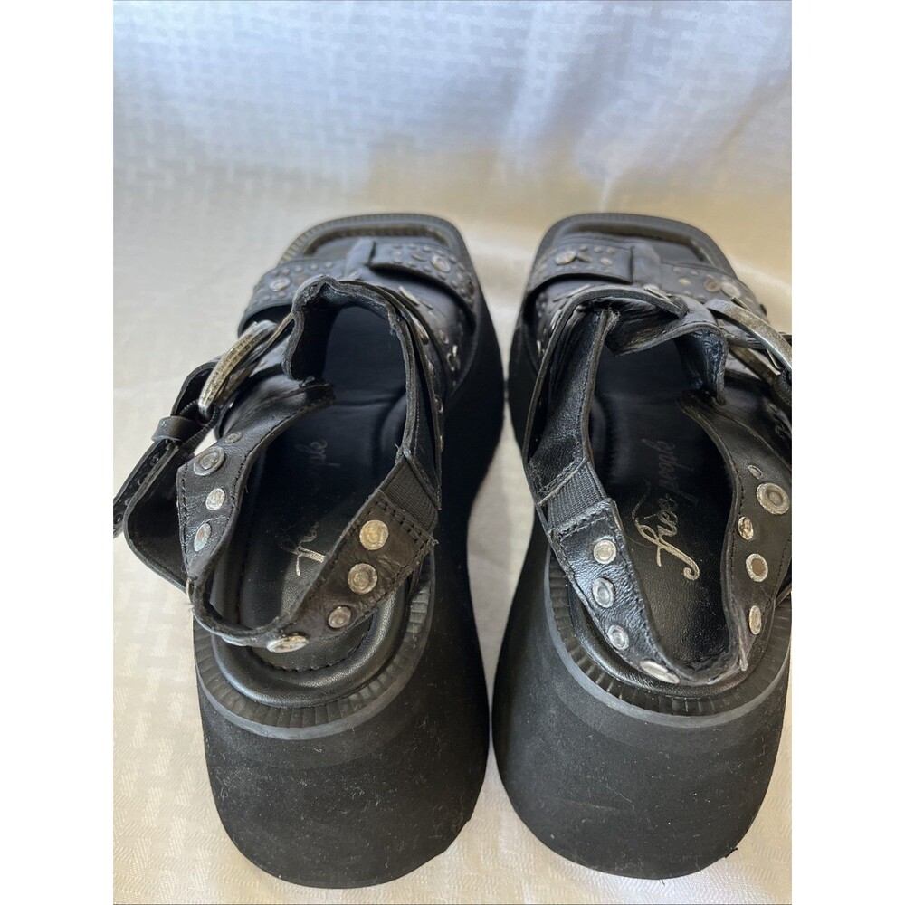 Free People Ace Studded Wedges Womens 7 Platform Black Leather Whimsy Goth - Picture 5 of 8